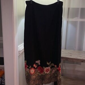 AGB Business Maxi Skirt Size 16 Vintage Black Animal Print Tropical Flowers